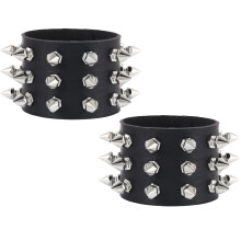 2Pcs Punk Studded Bracelet,Black Gothic Jewelry Punk Rock Spiked