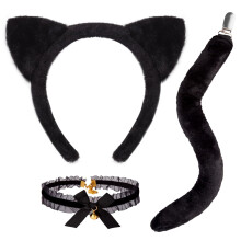 3 Pcs Cat Woman Costume Set, Halloween Black Cat Ears Headband Tail
