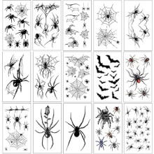 15 Sheets Halloween Spider Web Temporary Tattoos Bat Spider Web