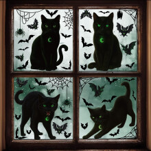 4Sheets Halloween Decorations Window Stickers Black Cat Horror Gothic