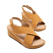 (35, Ginger) Women's PU Leather Hollow-Out Sandals Non-slip Peep-Toe Casual Sandals for Party Outfit Cloth Matching