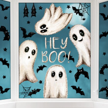 6 Sheets Halloween Window Stickers, Large Double-Sided Reusable Halloween Ghost Bat Clings Decals for Home Party Office School Window Decoration