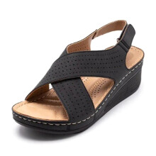 (40, Black) Women's PU Leather Hollow-Out Sandals Non-slip Peep-Toe Casual Sandals for Party Outfit Cloth Matching