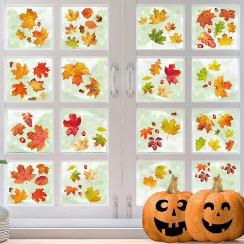 Stickers,6 Sheets Autumn Home Decor Reusable Autumn Leaves Window
