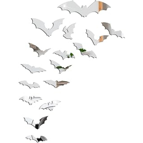 Halloween Bat Sticker Mirror Wall Stickers Silver Acrylic Waterproof