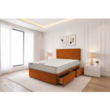 (Small Single, Orange) York Plush Princess Sprung Divan Bed Set With Mattress, 2 Drawers & Headboard