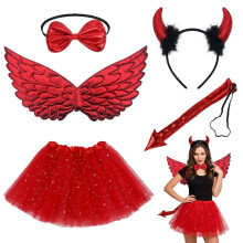 5 Pcs Red Devil Costume For Women, Ladies Devil Outfit with Red