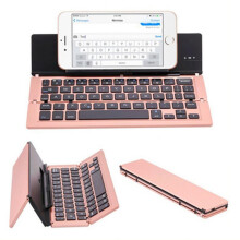 (Rose Gold) Folding Wireless Keyboard with Phone Holder Lightweight Practical Quiet Keyboard for PC Laptops Tablets