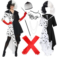7 Pcs Deville Costume Adult, Halloween Costume with Black and White