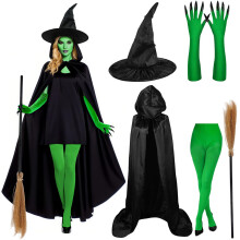 Halloween Costumes Adult Women, 5 PCS Witch Costumes Set Witch Cape,