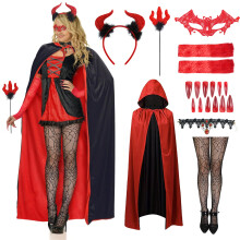Costume 20 IN 1 Halloween Vampire Cape Cloak with Devil Horns Fork