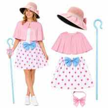 Halloween Shepherdess Costume Set Woman 5 Pcs Pink Polka Dot Skirt