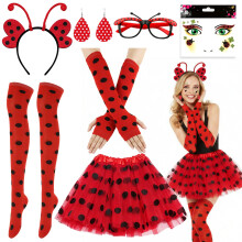 Women, 7Pcs Ladybird Costume Adult with Ladybug Headband Red Black