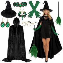Set for Women, Carnival Cosplay Outfit with 150cm Hooded Cloak, Witch