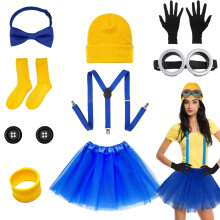 9PCS Yellow Halloween Costume, Yellow Costume Set for Adults with Hat