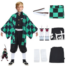 yumcute Tanjiro Cosplay Costume Outfit with Accessories, Anime Cosplay Kimono for Boys Men, Halloween Carnival Party Costume