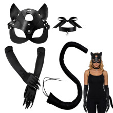 4pcs Black Catwoman Costume, Halloween Outfits Women, Catwoman Mask