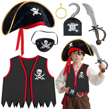 Pirate Costume Set Boys Pirate Captain Dress Up Kit with Hat Vest Sword Hook Eye Patch Earring Fancy Dress for Halloween Birthday Party Role Play