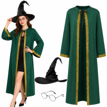 Professor Costume Mc Magic Witch Cape Costume 3Pcs with Cloak, Hat and Glasses Women Witch Fancy Dress Outfit for Halloween Cosplay Party Outfit