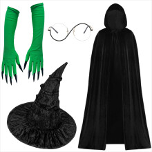 Halloween Elphaba Costume Women with Witch Hat Cape Glasses Witch