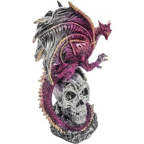 Statue Purple & Silver Dragon Skeleton Sculpture Table Decor Gothic
