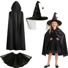 3PCS Girls Witch Costume 120–135cm Age 6–9 Halloween Fancy Dress Kids