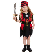 Premium Pirate Girl Fancy Dress Costume Toddler 3 Years Outfit with Dress, Waistcoat, Belt, Bandana Red Black Halloween Party Costume for Children