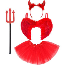 4pc Kids Devil Costume Accessories Includes Red Feather Wings, Devil