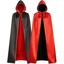 Sided Black Red Hooded Cloak Reversible Satin Robe for Vampire Witch