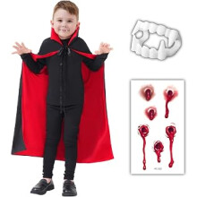 for Kids, Halloween Vampire Costume with Teeth and Scar Tattoo