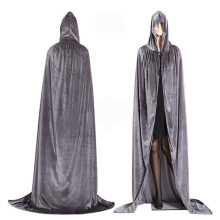 Gray Hooded Cloak Long Cape with Hood Robe for Halloween Costume Party Witch Devil Vampire Cosplay Fancy Dress