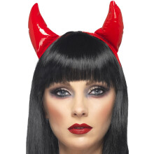 Red Devil Horns on Headband, One Size for Adults & Teens, Glossy Red Horn Headband for Devil Costumes
