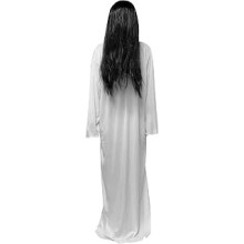 2 PCS Halloween Ghost Costume for Adult, White Robe Black Wig Set, The Ring Cosplay Costume Dress Up Party Outfit