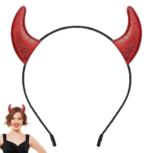 Horns Headband, Red Halloween Devil Ears Headband, Horned Headwear for Women Men for Halloween Fancy Dress Cosplay