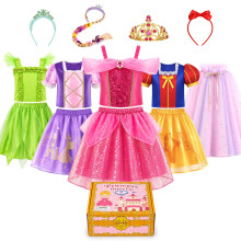 Princess Costumes for Girls, 4 Sets of Fancy Dress up Role Play Toys for 3 to 8 Year Old Toddlers Girls Gifts