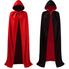 Vampire Cape for Men Women, Reversible Halloween Vampire Cloak with Hood, Black and Red Cape Costume for Carnival, Fasching, Masquerade