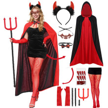 Women Halloween Costumes Adult, 9PCS Red Demon Vampire Cape Devil