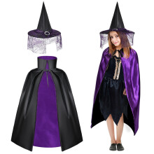 Kids, Halloween Witches Costume with Hat and Cape, Purple Reversible