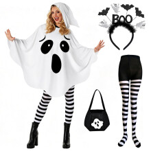 4-Piece Ghost Costume Women, Womens Ghost Halloween Costume Adult,