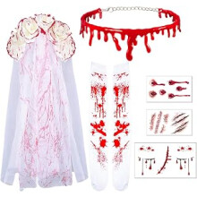 Costume Women, Zombie Bride Halloween Costume Accessories Set, Bloody