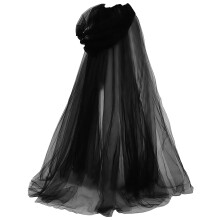 1PC Hooded Black Cloak,Women Tulle Hooded Cape, Vampire Witch Long Cape Gothic,Woman Halloween Outfit Masquerade Party 150cm