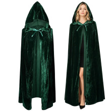 Cloak, 140 cm Traitor's Cloak Adult, Dark Green Velvet Hooded Cloak, Ideal for Halloween Costumes and Gothic Fashion