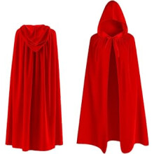 140CM Adult Halloween Red Cape with Hood, Little Red Riding Hood Cape Adult Hooded Robe Cloak for Men Women Halloween Christmas Witch Vampires Costume