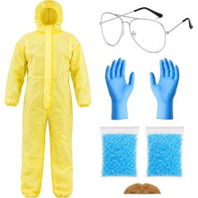 Fancy Dress Set Yellow Jumpsuit Safety Goggles Gloves Fake Beard Complete Halloween Cosplay Outfit Group Theme