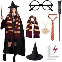 17 Pcs Adults Wizard Costume Accessories Set with Hooded Cape Wizard