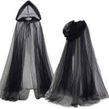 Black Mesh Cloak with Hood, Black Cloak Adult Full Length Sheer Cape,Halloween Cosplay Costume Accessory