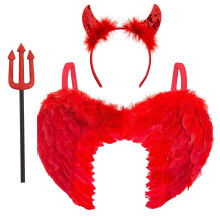 3pc Red Devil Costume Women Ladies Devil Outfit with Red Angel Wings,