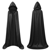 Black Cloak with Hood, 140cm Length Black Cape Adult for Cosplay Events, Traitor's Cloak with Adjustable Fastening, Satin Cape