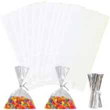 20pcs Clear Cellophane Party Bags and Silver Ties 29 x 13 x 6cm