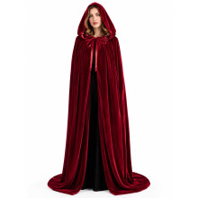 Red Cloak with Hood, 170 cm Full Length Velvet Halloween Cape for
